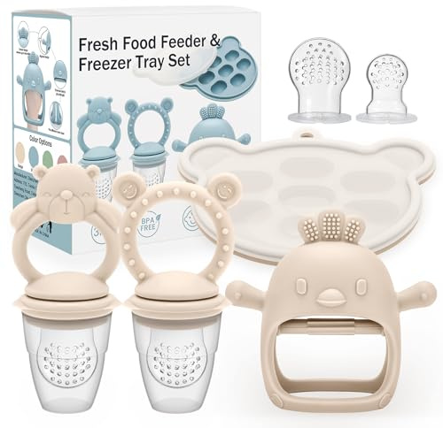CLDY Baby Fruit Food Feeder, Includes Silicone Breast Milk Popsicle Freezer Mold, Teething Toy for Baby, BPA Free Silicone Teether for Toddler Infant for 3 Month+ Toddler Teething&Infant Self Feeding
