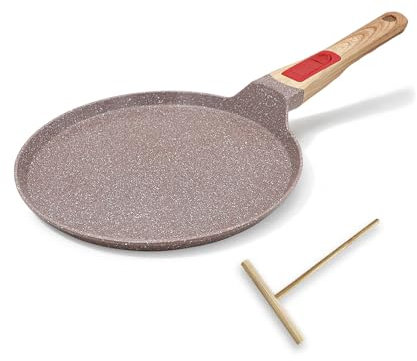 RANX INGST Sartén para Crepes con Distribuidor de Masa 20 cm, Mango Extraíble, Revestimiento Cerámico Antiadherente, Crepera inducción - Marrón