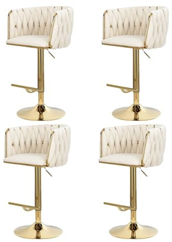 Ravas Barhocker 4er Set, 30 Barhockerhöhe, 360°drehbare Hocker Barstuhl mit Wildlederbezug,Metall geflochtener Rückenlehne und Fußstütze für die Kücheninsel