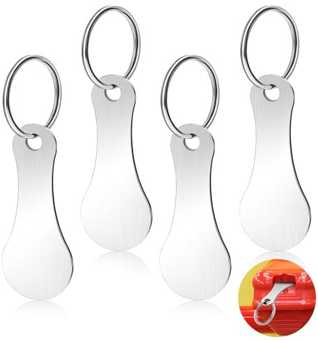 4 Pcs Stainless Steel Shopping Trolley Tokens, Portable Alloy Key Ring Quarter Holder Keychain Shopping Trolley Keyring for Men Women Shopping Cart Grocery Shopping Trolleys (Silver)