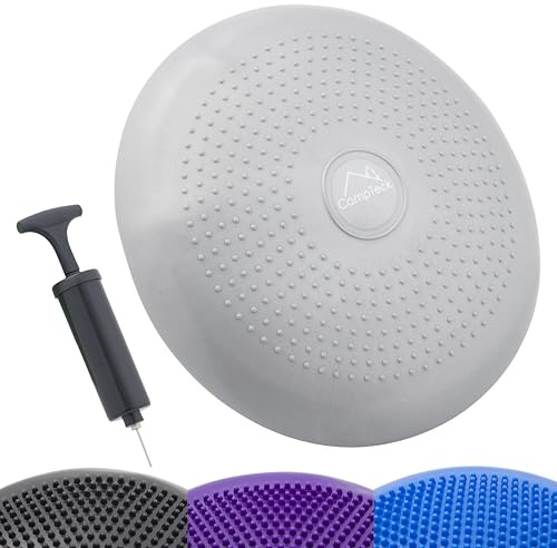 CampTeck U7293 Cojin Equilibrio Disco Vestibular Inflable 32cm con Bomba de Mano para el Entrenamiento del Balance, Agilidad, Gimnasio, Yoga, Sentada Cómoda - Gris