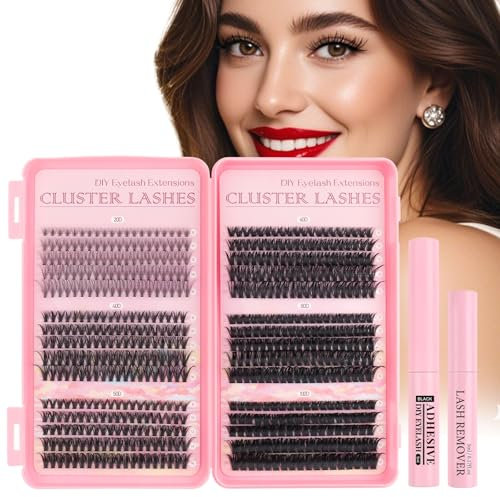 Glowing Win Cluster Lashes Kit with Lash Glue&Remover 590pcs Individual Eyelashes 20D 40D 50D 60D 80D 100D False Eyelashes book Individual Kit D Curl Strip Eye Lashes Clusters Mix 8-16mm