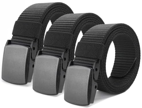 3 Pezzi Cintura Tattica in Tela, 150 x 3.5 cm Nylon Cintura Tattica con Fibbia Plastica, Regolabile Cintura Uomo Senza Buchi, Rapido Passaggio Attraverso la Sicurezza Aeroportuale, per Lavoro, Viaggio