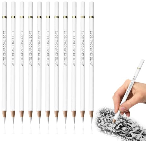 10Pcs Highlight Sketch White Pencil, White Charcoal Pencils for Artists, Whitee Chalk Pencil for Charcoal Drawings, Sketch Pencils for Artist Drawing, Premium Quality Carbon Pen for Beginner Student