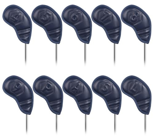Golf Iron Club Head Covers Magnetic 10pcs 4-9,P,A,S,L Right Hand Hollow-out Numbers Dark Blue PU Leather