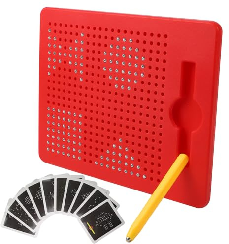 Tablero de Dibujo Magnético 21.7 x 17.6cm, Pizarra Educativa Magnética Rojo | Tableta de Las Bolas Magnéticas con Lápiz, Regalo Educativo, con Bola de Acero, para Uso en el Hogar y Clases de Interés