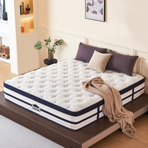 HomeMay 4FT6 Double Mattress,135x190x28cm Hybrid Pocket Sprung, Medium Firm | 7 Zone Pocket Springs, breathable cover, strong edge support, motion isolation, comfort foam layer