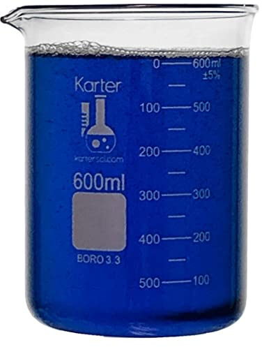 600ml Beaker, Low Form, Borosilicate 3.3 Glass, Double Scale, Karter Scientific 232T4 (Single)