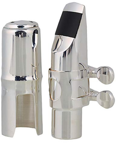 Yibuy Silver Brass #6 Nickel-plated E-flat Alto Saxophone Mouthpiece with Cap Ligature