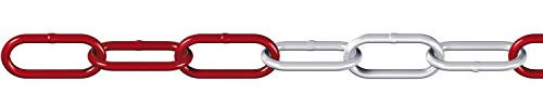 Dörner + Helmer Chaîne en acier rond, 6 mm d'épaisseur, 15 m de long, en acier galvanisé, maillons longs, capacité de charge 160 kg, rouge/blanc