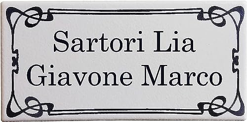 GUIZZO Creart - Targa Personalizzata con Nomi/Via/Famiglia in Ceramica, Targhetta Personalizzata Modificabile Stile Liberty, Porta Ingresso con Numero Civico Esterno, Made in Italy, 15x7,5 H cm
