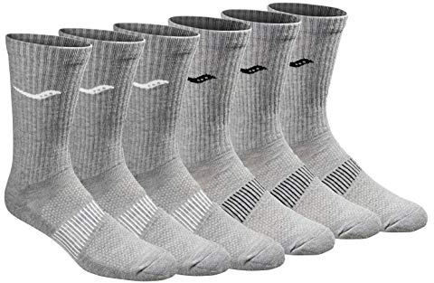 Saucony Men's RunDry Mesh Ventilating Comfort Fit Performance Crew Socks, Available in L-XL (3, 6, 12, Grey (6 Pairs), Large