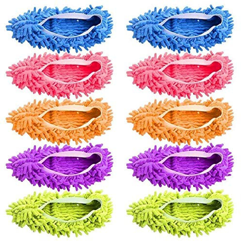 Microfiber Floor Cleaner Foot Slippers Shoe Covers Dust Mop Socks Duster House Cleaning for Men Women, Bathroom, Office, Kitchen, House Polishing, Washable, 5 Pairs [10 PCS]