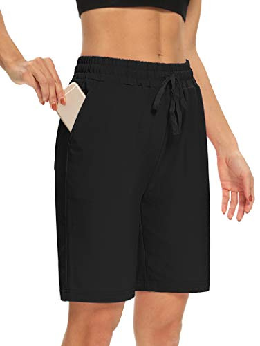 DIBAOLONG Womens Yoga Shorts Loose Comfy Drawstring Lounge Bermuda Shorts with 3 Pockets Black XL
