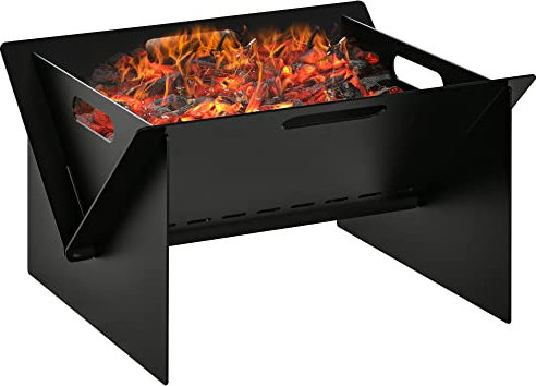 Outsunny Braciere da Giardino in Acciaio Quadrato con Maniglie, Braciere da Esterno di Design Nero, 50x45x30cm