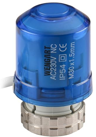 Wengart Attuatore termico WG02, valvola AC230V, stato di accensione e spegnimento con indicatore LED a 360 gradi, normalmente chiuso, per termostato per riscaldamento a pavimento, blu