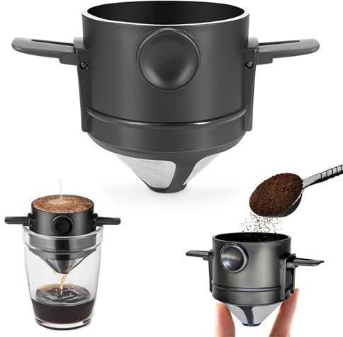 XPOOP Filtre à Café Réutilisable en Acier Inoxydable Sans Papier Pliable Goutteur