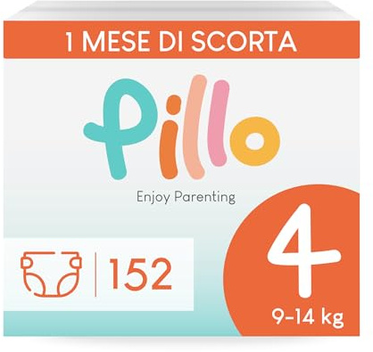 Pillo Pannolini Taglia 4 - Scorta da 152, 4 Confezioni da 38 - Maxi (9-14 kg) - Prima Infanzia