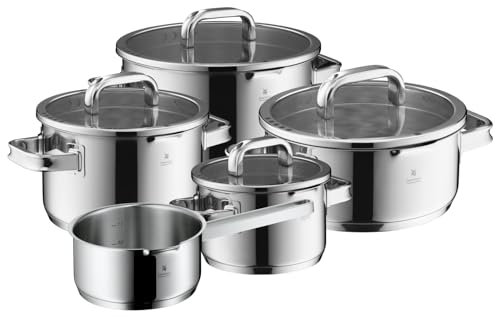 WMF Function 4 Advanced Topfset Induktion 5-teilig, Glasdeckel mit 4 Abgießfunktionen, Cromargan Edelstahl poliert, Induktionstöpfe, Innenskalierung, silber