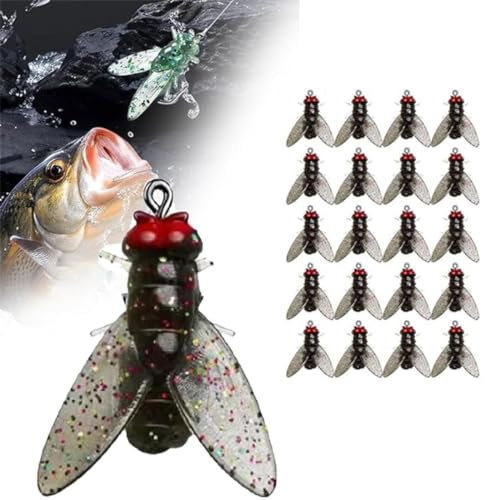 20PCS Bionische Angelköder in Fliegenform, Bionic Fly Fishing Bait, Bionischer Fliegenfischerköder, Fliegenfischen Set, Bionischer Köder zum Fliegenfischen für Barschforellen Lachsangeln (Schwarz, S)