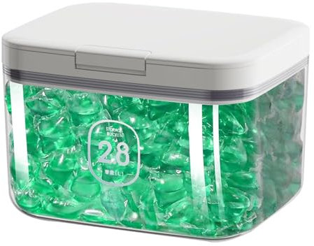 Gzsekken Laundry Pods Storage Container,Washing Powder Pods Storage with Lid One-Click Pop-Up Design Large Laundry Storage Container Clear Plastic Dishwasher Pod Holder Bath Laundry Organization,2.8L