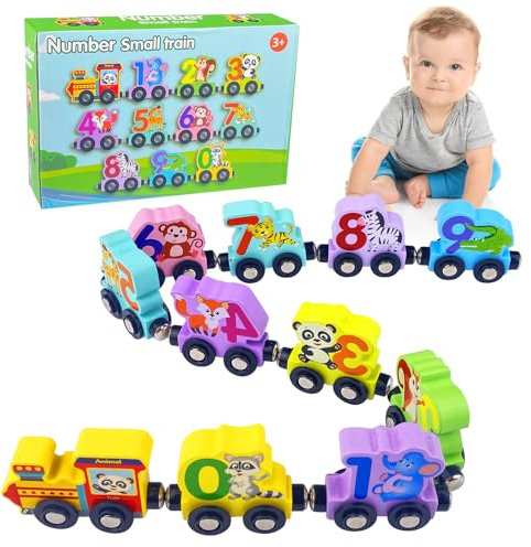 MeoZynxadril Holz Zug Spielzeug Set, Hölzerner Spielzeugzug, Magnetische Holzspielzeug, Bunter Zahlenzug, Pädagogisches Spielzeug, Tier Digitaler Zug, für Montessori Pädagogisches Lernspielzeug