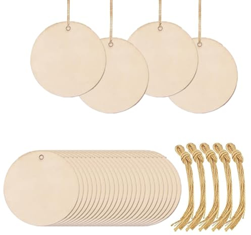 50 dischi di legno con foro, piastrine in legno rotonde, spessore 2 mm, per pittura, matrimonio, decorazioni natalizie, fai da te, scritte (7.5 cm)