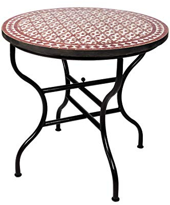 Mesa de mosaico marroquí Albaicín Burdeos natural Ø100 cm | Mesa de comedor hecha a mano de hierro forjado y mosaico | Mesa de jardín mediterránea oriental | Mesa Boho para salón y terraza