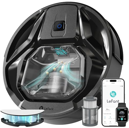 LEFANT M320 Robot Aspirapolvere,Pattumiera Visiva da 800 ML, 6000 Pa Potente Aspirazione,210 minuti,Pressurizzazione Tappeti,Antigroviglio,Adatto Per Peli di Animali Domestici e Pavimenti Duri, Nero