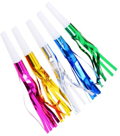 Mikinona Matracas de Fiesta Metálicas, 18 Unidades Flecos de Colores Vibrantes, Silbatos Ruidosos para Cumpleaños, Navidad y Bodas, Juguetes para Fiestas Infantiles Color Color Aleatorio