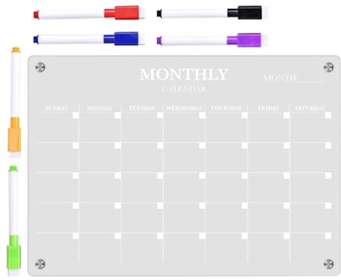 PRETYZOOM Tablero Planificador Magnético Acrílico Transparente Pequeño Borrado en Seco, 6 Rotuladores de Color Claro Incluidos, Calendario Semanal Reutilizable para Nevera y Oficina