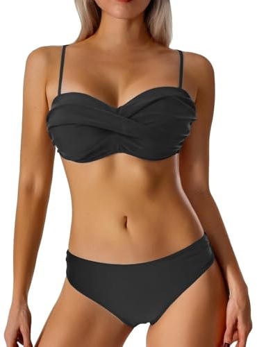 Generisch Costume da ballo sexy con bretelle e frange, costume da squadra, bikini con tessuto glitterato e frange, Nero , M