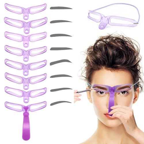Kit stencil per sopracciglia riutilizzabile con impugnatura 8 pezzi, strumento di trucco adatto ai principianti per sopracciglia rapidamente definite per uso domestico