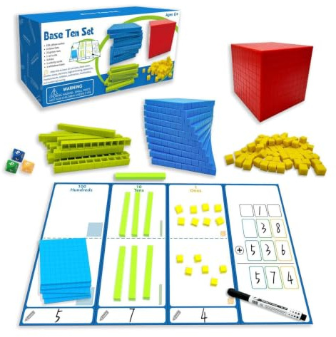 Base Ten Blocks Set, 136 Pieces Decimal Maths Cubes for Primary School