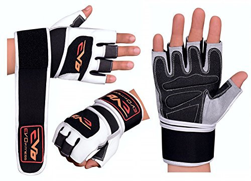 EVO Fitness Pure Leather Weightlifting Gym Gloves Neoprene Wrist Support wraps straps Bodybuilding Wheelchair cycling glove (Medium)