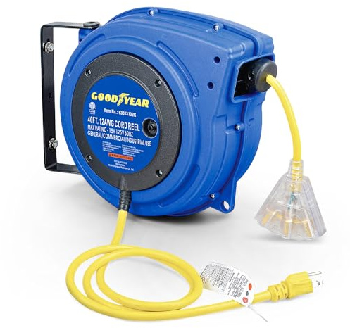Goodyear Extension Cord Reels (12AWG x 40 FT (SJTOW Cable) w/LED Light-Up Tap)