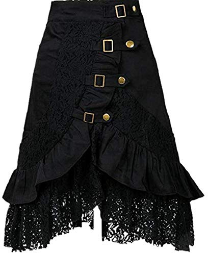 Taiduosheng Falda de encaje negro estilo punk gótico retro para mujer