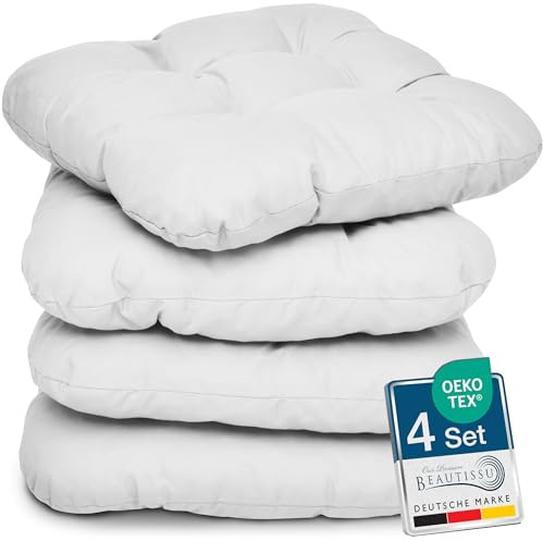 Beautissu Lisa Set di 4 Cuscini da Sedia - 40x40x8 cm - Cuscino di Seduta per sedie di Casa e Giardino, Imbottitura Comoda e Spessa – Bianco