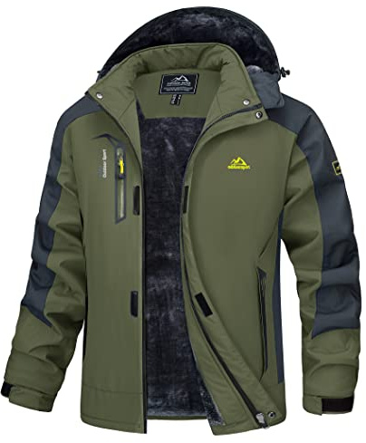 MAGCOMSEN Herr vinterjacka varm fleecefilt vattentät skidjacka förtjockad vindjacka män vandring softshelljacka utomhus funktionell jacka med avtagbar huva Armé-1 XXL