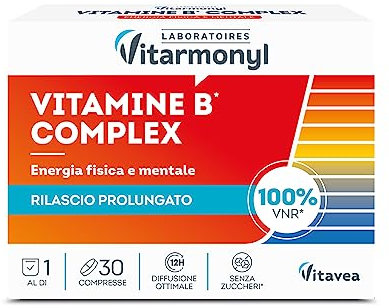 Vitamine B Complex - Energia Fisica e Mentale - Integratori Stanchezza - Multivitaminico - Vitamina B - Senza Zuccheri - 30 Compresse - Vitarmonyl