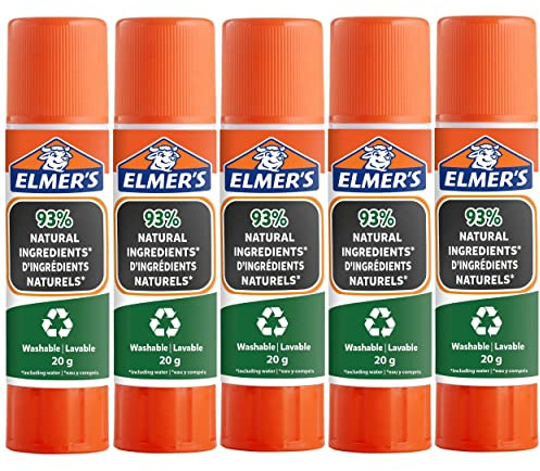 Elmer's Pure Glue Sticks | 93% Natural Ingredients | Great for Schools & Crafting | Washable & Child-Friendly | 20g | 5 Count