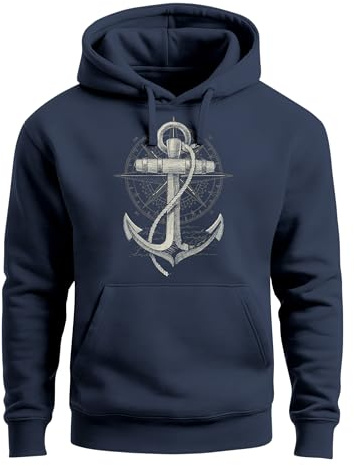 Neverless® Hoodie Herren Print Aufdruck Kapuzen-Pullover Männer Fashion Streetstyle Navy XL