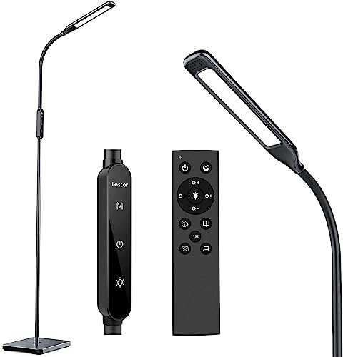 Lastar LED Floor Lamp, Floor Lamps For Living Room with Remote Control & Touch Adjustable, 5 Brightness & 4 Color Temperature, 12W Reading Standing Lamp For Bedroom with Timer & Memory Function, Black
