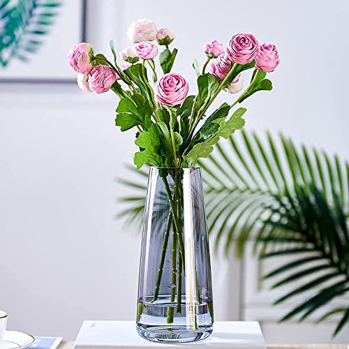 Vzmiza Grau Glas Vase - Vasen Deko Für Moderne Heimdekoration - BlumenVase Für Pampasgras - Deko Vasen Für Deko Aesthetic - Vasen Glas für Hochzeit - Große Blumenvase für tulpen-Esstisch - Wohnen