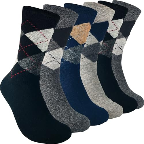 Topline 6 Paires Chaussettes Hiver Homme en Laine - Chaudes, Motif Losanges, Taille 40-46