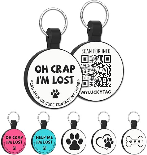 MYLUCKYTAG tyst silikon QR-kod husdjurs-ID-taggar hundtaggar – husdjursprofil online – skanna QR ta emot omedelbar varning för husdjur via e-post