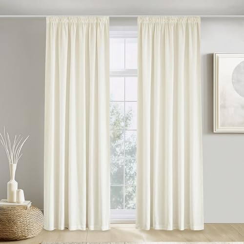 PONY DANCE Cortinas Salon Modernas 2 Piezas, Cortina de Lino Natural para Riel con Ganchos de Boho,Visillos Translúcidos Largos para Balcon, 140x260cm(AnxAl)