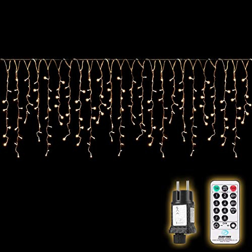 Salcar, tenda luminosa a LED da 15 m effetto ghiaccio, per esterni, con telecomando e timer, illuminazione natalizia per interni finestra, 8 modalità, bianco caldo