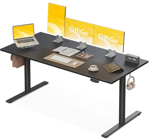 OffiGo Höhenverstellbarer Schreibtisch, 180 cm Elektrischer Schreibtisch, Ergonomischer Tisch mit Memory-Funktion, Gaming Tisch Höhenverstellbar, Moderner Computertisch für Zuhause und Büro, Schwarz