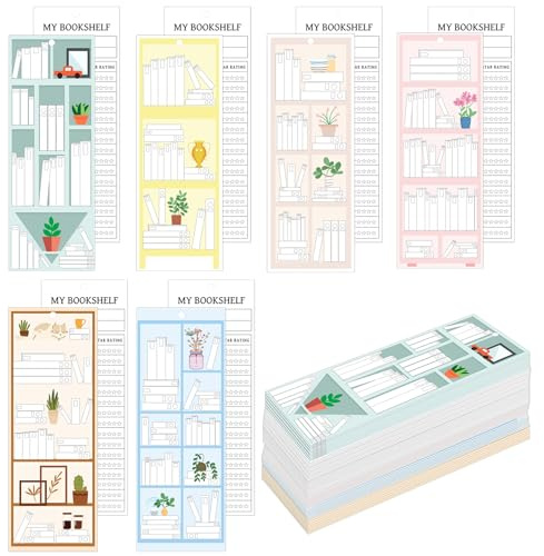2.56 x 7 inch Book Tracker 60PCS Paper Bookmarks Double-Sided Reading Page Markers Bookshelf Design for Book Lovers (Color2)